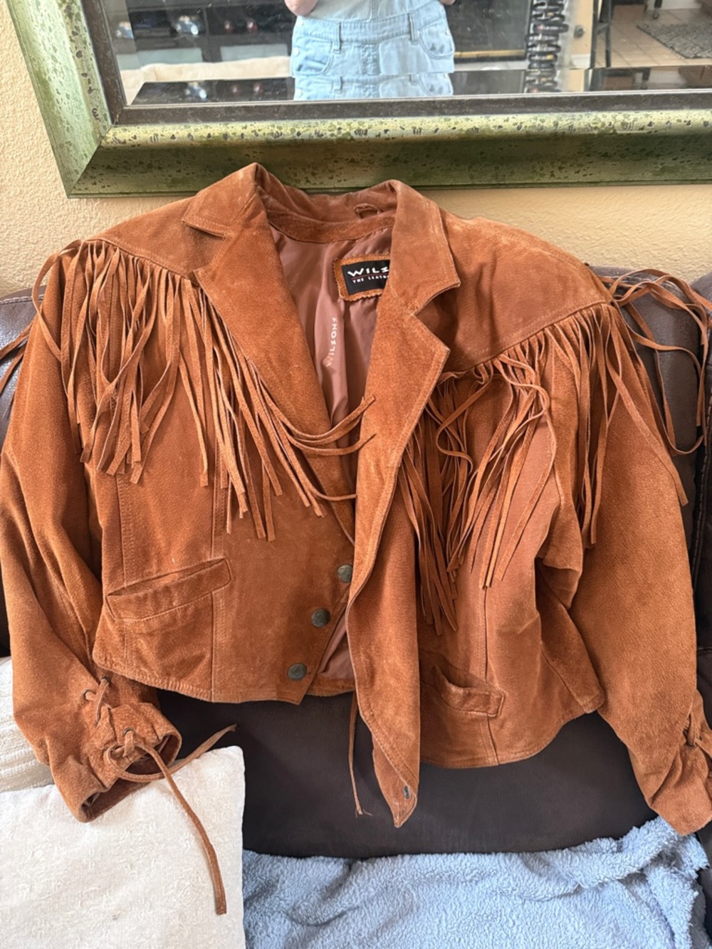 Wilsons Leather Rust Brown Suede Fringe Jacket